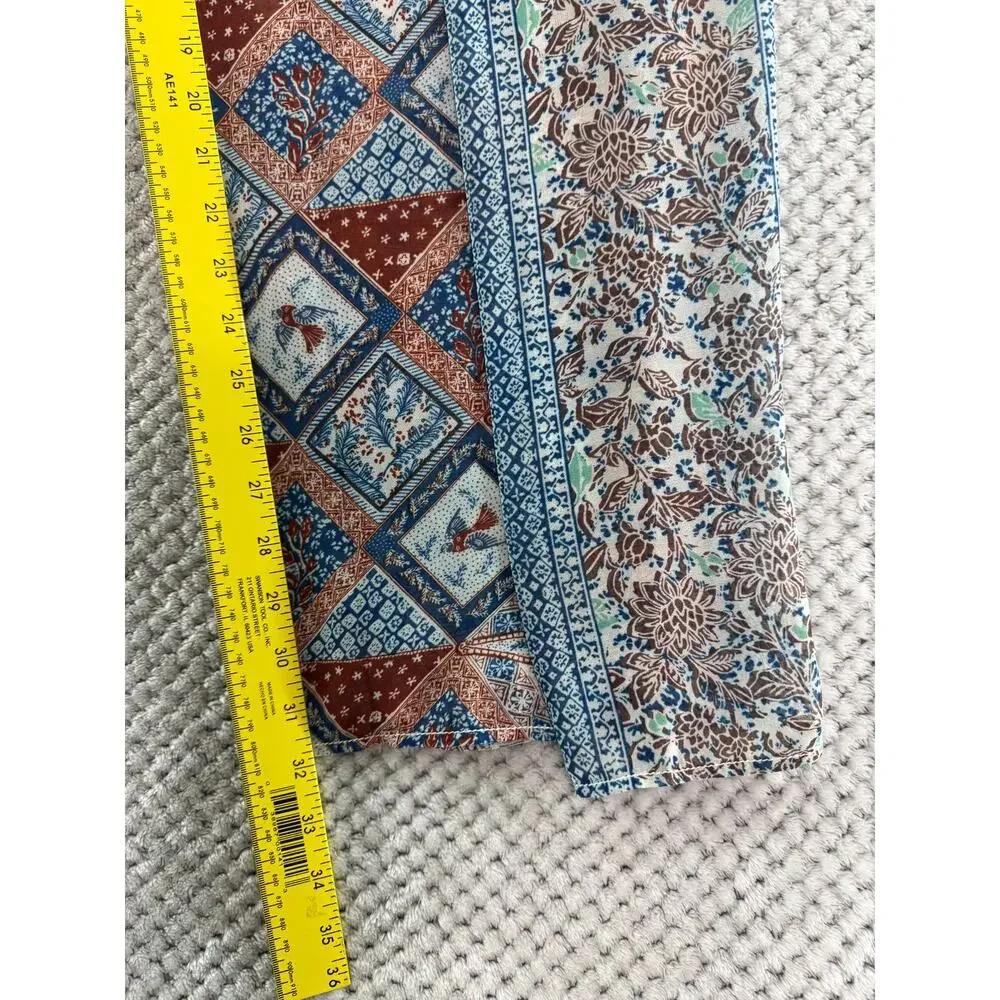 Elevenses Beach Boho Pants Women 8 Blue Patch Floral Wide Leg